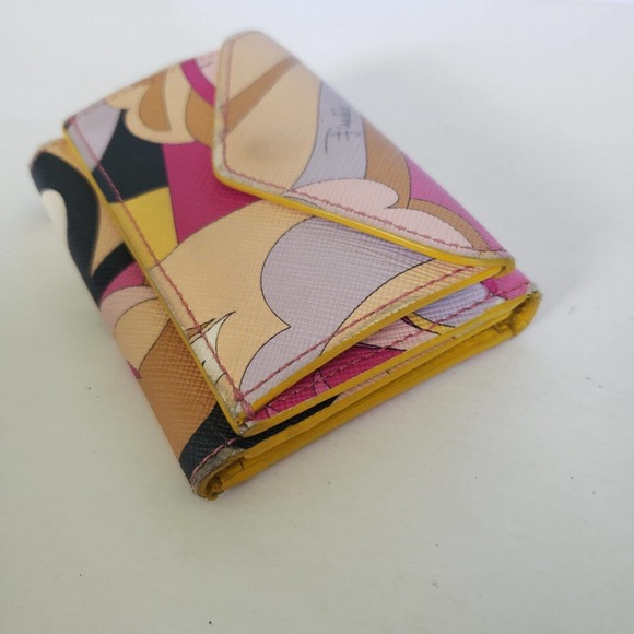 Emilio Pucci Mini Card Holder Bill Coin Colorful Wallet Small Compact Geometric - Picture 9 of 10